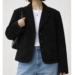 Black 100% Suede Blazer Jacket Tailored Minimalist XL Y2K
